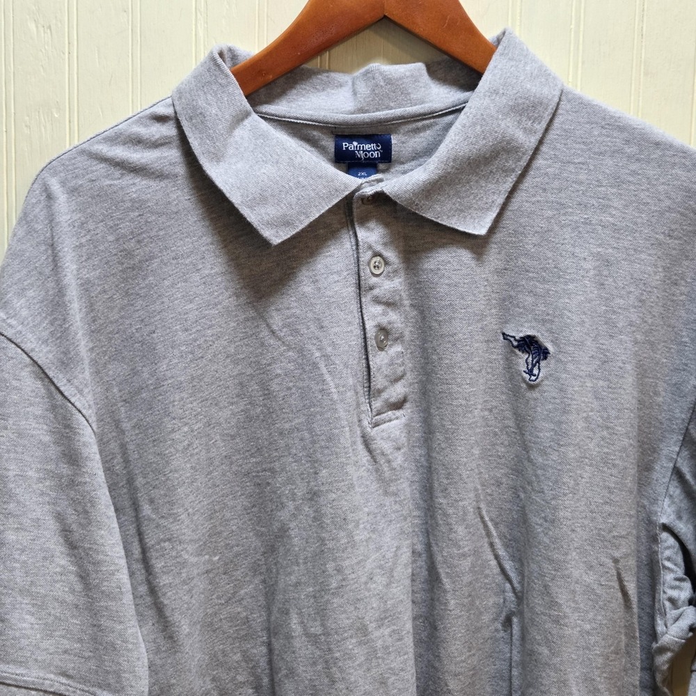 Palmetto Moon Polo Shirt Mens 2XL Gray Solid Stretch Jersey Knit Logo Casual Top